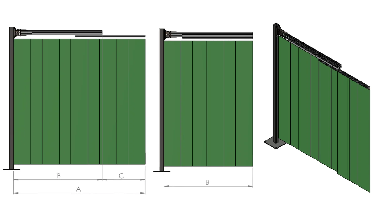 Autoa WeldProtect Max Width (A), Retracted (B), Extension (C)